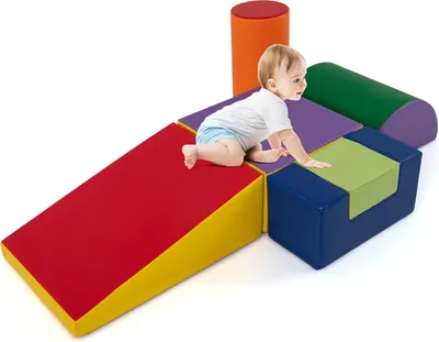 Produktbild von GOPLUS 6 TLG. Schaumstoffbausteine, Softbausteine aus Kunstleder & Schaumstoff, Großbausteine Softbaus für Babys & Kinder im Alter von 1–3 Jahren