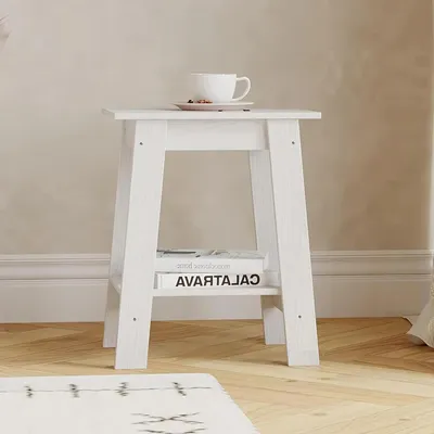 Immagine prodotto di Tavolino e comodino - Tavolino - 2 ripiani - Salvaspazio per ambienti ridotti - Legno - Stile moderno - Bianco