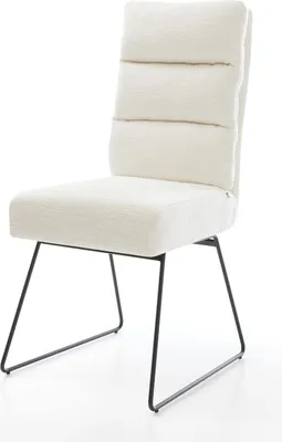 Produktbild von DELIFE Esszimmerstuhl Pela-Flex Bouclé Soft Beige Kufengestell Schwarz Taschenfederkern