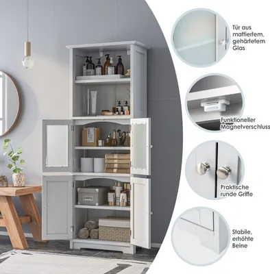 Produktbild von COSTWAY Badschrank mit Glastüren, 2 offenen Fächern und verstellbaren Regalen, hoher Badezimmerschrank, Badkommode Aufbewahrungsschrank für Badezimmer, Küche, Wohnzimmer, weiß