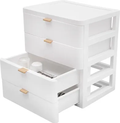 Image de Organiseur de bureau, 4 tiroirs, solution de rangement compacte, BLANC