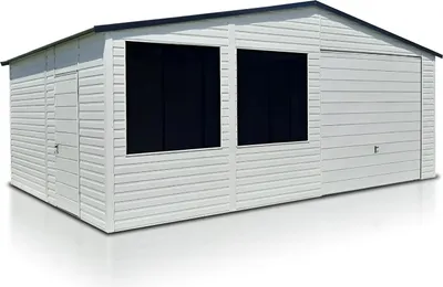 Produktbild von Fertiggarage für ein Auto 5x5 m Weiß Satteldach Schwingtor