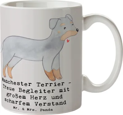 Produktbild von Mr. & Mrs. Panda Becher Manchester Terrier Begleiter - Grau Pastell - Geschenk, Charme, Tasse, Familienhund, Hausbegleiter, Hundeliebhaber, Kaffeetasse, Hund, Teetasse