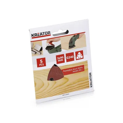 Produktbild von Kreator 5 Schleifblätter 90 x 90 x 90 mm Körnung G240 Dreieckschleifer für Holz - G240