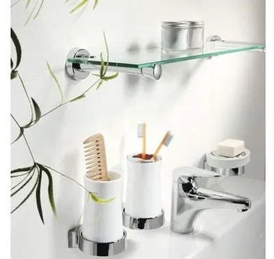Immagine prodotto di Mensola da bagno in vetro e acciaio inossidabile, 60 cm