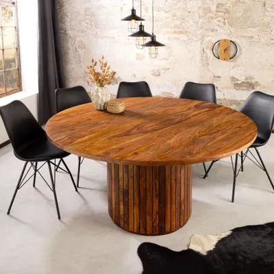 Produktbild von riess-ambiente Runder Esstisch TRES CHIC 120cm braun Sheeshamholz stone finish massiv mit Säulenfuß 4 Personen