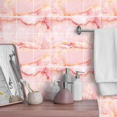 Produktbild von Selbstklebende Fliesenaufkleber für Küche und Bad – 9 rosa Marmor-Zementfliesenaufkleber von Bonoa – 9 Aufkleber 20 x 20 cm