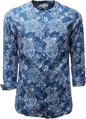 Produktbild von 3450AC camicia girocollo uomo PEROSINO BANDANA Baumwolle blue/white shirt men