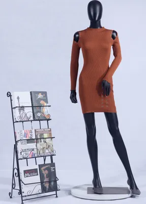 Produktbild von EurotondisplayFrau FC-4Black ženská figurína matná čierna bez tváre ramien a hlavy otočná kovová doska figurína Female Egghead