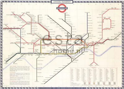 Productafbeelding van ESTAhome fotobehang metro plattegrond van Londen beige, rood en blauw 279 x 279 cm