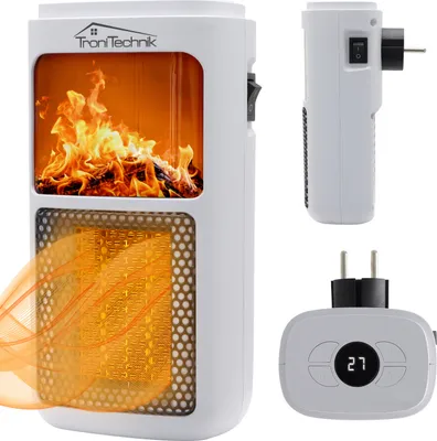 Produktbild von TroniTechnik® Steckdosen Heizlüfter Energiesparend Mini, Kaminfeuereffekt LCD Display Keramik Heizung mit Thermostat 400W