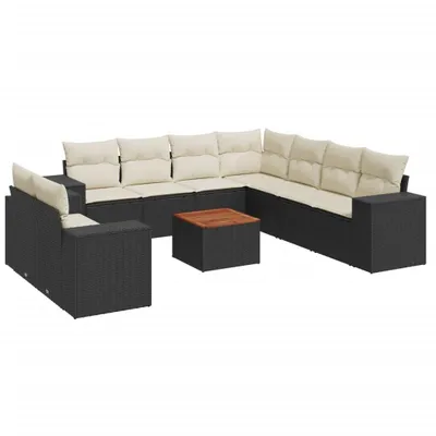 Produktbild von vidaXL 10-tlg. Garten-Sofagarnitur mit Kissen Schwarz Poly Rattan