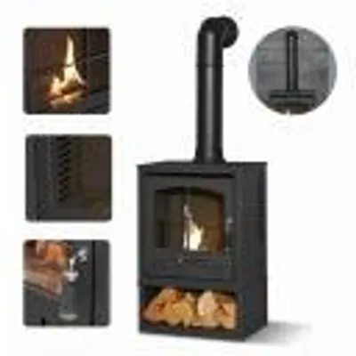Obrázek produktu pro OKO S2 bioethanolový krb, antracitová barva, 3 kW, 124,5×44×31 cm, úložný prostor na dřevo, vysoká Adam trubka, volně stojící, bez komína