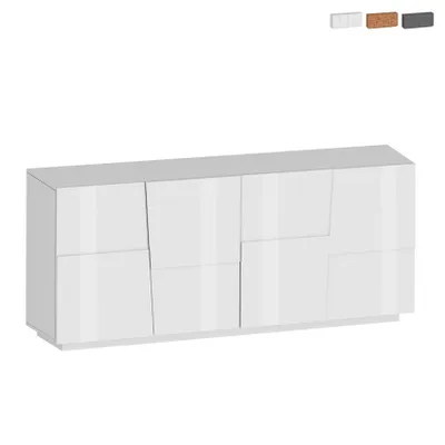 Image de Buffet moderne Darill à 4 portes, 200 x 44 x 86 cm, pour le salon - Blanc brillant