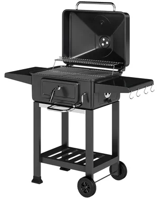 Zdjęcie produktu dla Grill węglowy BBQ z wędzarnią i termometrem | Kolor: Czarny | Wymiary: 112 x 63 x 101,5 cm
