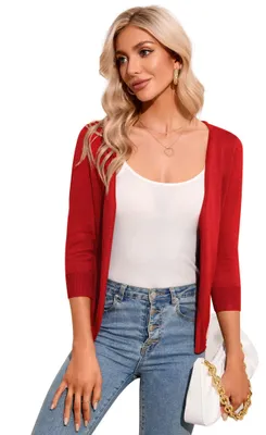 Zdjęcie produktu dla Bolero damski, krótka marynarka z rękawami 3/4 - casualowy i elegancki - czerwony