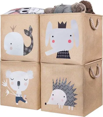 Produktbild von Famanu Aufbewahrungsbox Set von 4 - 33 x 38 x 33 cm, Faltbare Körbe für Regale, Beige Elefant