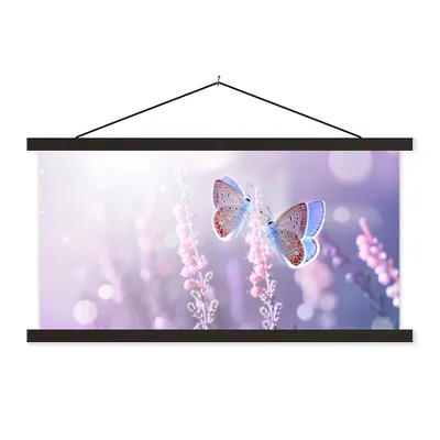 Produktbild von MuchoWow® Textilposter Schmetterling - Lavendel - Blumen - Lila 90x45 cm mit schwarzem Rahmen - Klemmleisten