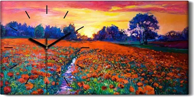 Produktbild von Leinwand Uhr Küche Wohnzimmer Bild 60x30 Blume Wiese Bäume Wald bunte Abstrakte - schwarze Hände