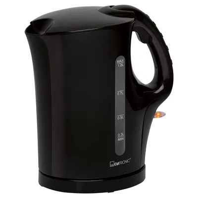 Produktbild von Clatronic Wasserkocher, Kettle, Wasserkocher 1 Liter, Camping Wasserkocher, Wasserkocher schwarz, mit Edelstahlheizelement, Kalkfilter (herausnehmbar), kabellos, 900 Watt, WK 3462