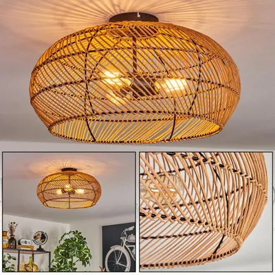 Produktbild von Chadid moderne Deckenlampe aus Metall/Rattan in Schwarz/Natur