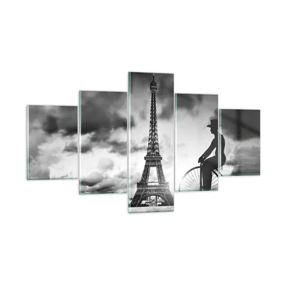 Produktbild von Bilder auf glas - 5 Teile - Paris Gentleman Fahrrad - 125x70cm - Glasbilder - Wandbilder - Bilder - zum Aufhängen bereit - Wanddekoration aus Glas - Glas Bilder - Wandbild auf Glas - GEA125x70-4204