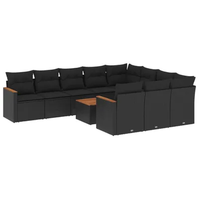Produktbild von 11-tlg. Garten-Sofagarnitur mit Kissen Schwarz Poly Rattan