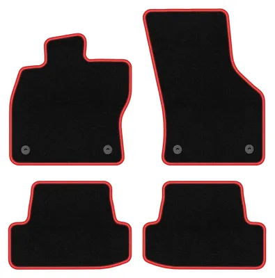 Zdjęcie produktu dla Dywaniki samochodowe welurowe CARLUX-RED do: Seat Leon III (2012-2020, hatchback, kombi, variant) czarne z czerwonym obszyciem, z mocowaniami