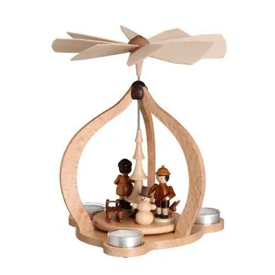Produktbild von Tischpyramide Winterkinder mit Schneemann natur HxLxB 26x26x27cm NEU