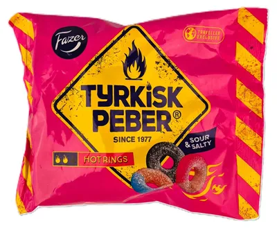 Produktbild von Fazer Tyrkisk Peber Hot Rings Sour & Salty 380g