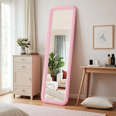 Produktbild von REMZETTA Ganzkörperspiegel 160 x 50 cm, rosa Standspiegel mit Flanellrahmen, zum Aufstellen, Aufhängen oder Anlehnen, für Schlafzimmer und Flur