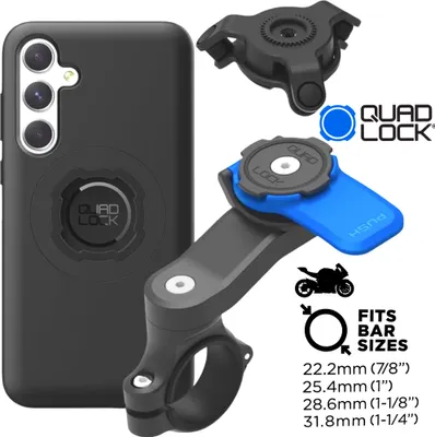 Produktbild von QUAD LOCK Motorrad Lenker Handyhalterung + Vibrationsdämpfer + MAG Hülle für Galaxy A35