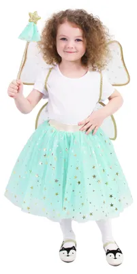 Immagine prodotto di Costume da fata verde con bacchetta e ali per bambini con gonna tutù e pacchetto elettronico