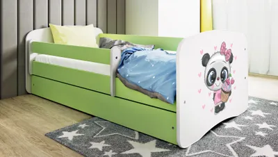 Produktbild von Kinderbett Jugendbett Panda 70x140, 80x160, 80x180 cm - Komplettset mit Schublade & Rausfallschutz