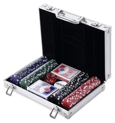 Immagine prodotto di Set da poker Moonbite con 200 chip da 11,5 g, due mazzi di carte, cinque dadi, un segnalino del banco, set da poker completo per serate di gioco, alluminio, bianco