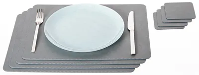 Tischsets und Untersetzer 4er-Set recyceltes Leder 45,7 x 33,02 cm grau