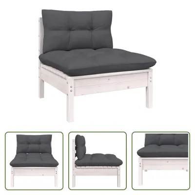 Produktbild von The Living Store Garten-Mittelsofa mit Kissen Weiß Massivholz Kiefer