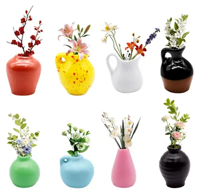 Produktbild von Mini-Vasen-Magnete, 8-teiliges Set für den Kühlschrank, 3D-Harzblumenvasen, lustige Kühlschrankmagnete für Küche und Büro