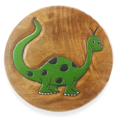 Produktbild von Tokoindah Kinderhocker Dino – Schemel aus Massivholz, in Handarbeit gefertigt & bemalt, runder Sitzhocker fürs Kinderzimmer