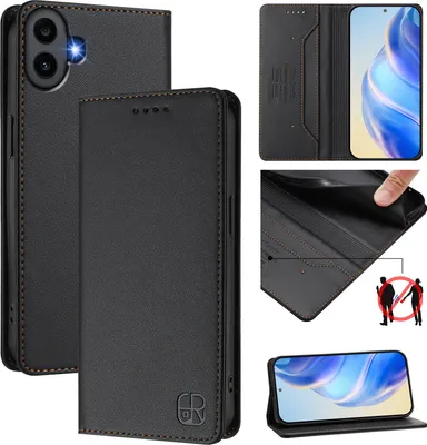 Obrázek produktu pro Kožené pouzdro pro Nothing CMF Phone 1, flipové pouzdro s přihrádkami na karty, peněženkou a stojánkem Černý