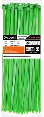 Produktbild von Kabelbinder Grün 200 mm x 3,6 mm 100 Stück UV-Beständig Nylon 18,2 kg Zugfestigkeit