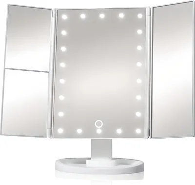 Produktbild von Kosmetické zrcátko třípanelové s LED osvětlením Kosmetické Make-Up zrcátko s dotykovým ovládáním intenzity osvětlení 3 barvy světla 3x 2x, 16x Retoo