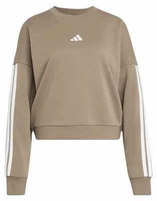 Immagine prodotto di Felpa da donna Adidas Essentials con tre strisce, in French Terry, color kaki/bianco, taglia XXL