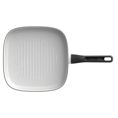 Produktbild von BergHOFF Leo Grillpfanne, 26 cm, quadratisch, keramische Antihaftbeschichtung, induktionsgeeignet, recyceltes Aluminium, Cool-Touch Griff, weiß