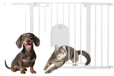 Productafbeelding van Veiligheidshek voor huisdieren, verstelbare breedte, kleine deuropening, WIT, 131x2x76 cm