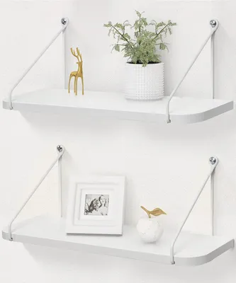 Image de Omgoods - Ensemble de 2 étagères murales blanches - Étagères murales flottantes modernes pour salle de bain et salon