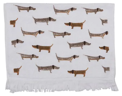 Produktbild von Clayre & Eef Gästehandtuch 40x66 cm Weiß Braun Baumwolle Hunde