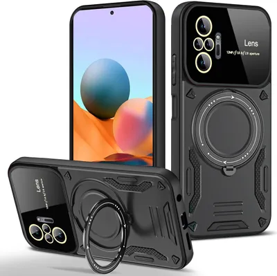 Produktbild von Rüstung Handyhülle für Xiaomi Redmi Note 10 Pro/Note 10 Pro Max Dual-Layer Ringhalter Ständer Hülle Schwarz