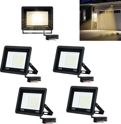 Produktbild von UISEBRT 5x 100W LED Strahler Außen LED Fluter Scheinwerfer Außen IP66 Flutlicht Warmweiß 7000LM Aussenstrahler Flutlichtstrahler Baustrahler