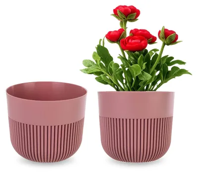 Produktbild von KADAX Blumentopf Ø 15 cm, Blumenübertopf mit gerillter Struktur für Innen- und Außenbereich, Pflanzentopf aus Kunststoff, Übertopf für Zimmerpflanzen (Rosa)